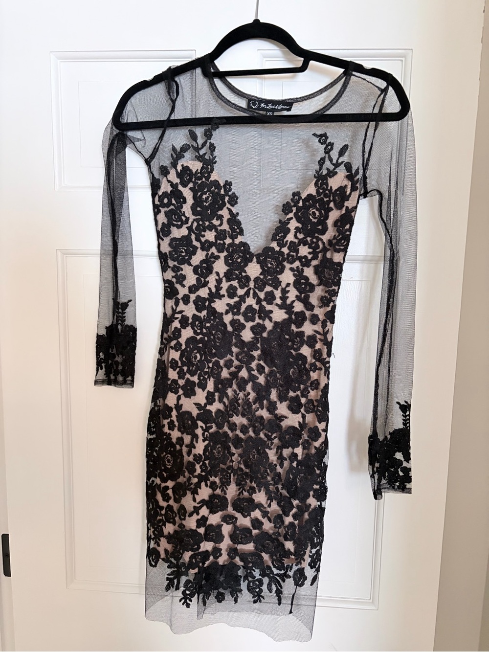 For Love & Lemons Luau Black Nude Embroidered Mesh Mini Dress XS